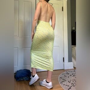 Yellow Floral Bodycon Open Back Midi Dress - S/M